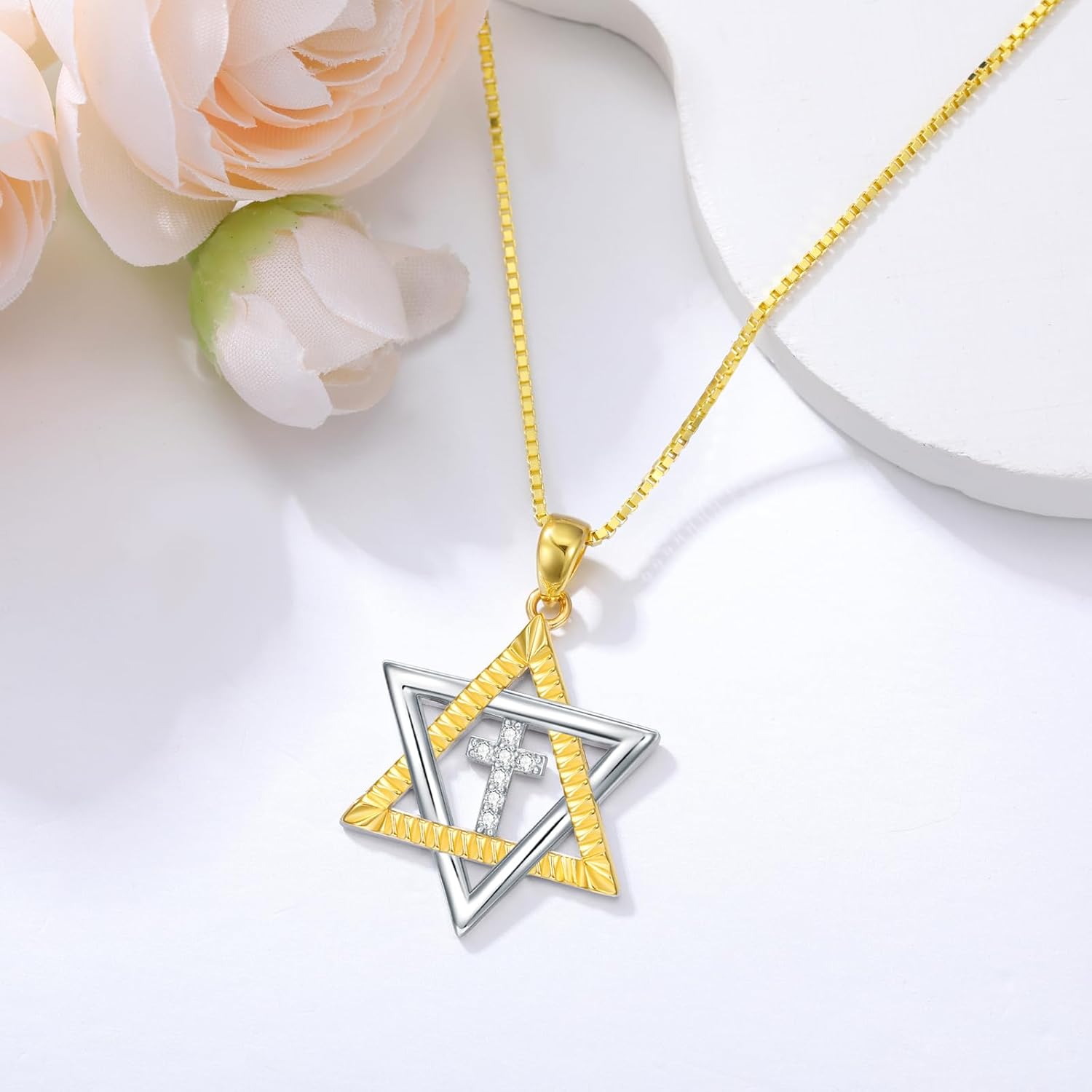 Natural Diamond Star of David Necklace for Women,925 Sterling Silver Star of David Pendant Cross Necklaces,Best Birthday Gift for Mom Wife - Image 4
