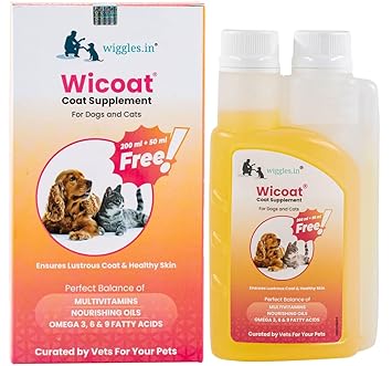 WIGGLES Wicoat Dog Skin Coat Supplement Syrup Cat, 250ml - Multivitamins Itchy Dry Skin Care Treatment - Sardine Fish Oil, Flaxseed Oil, Soybean Oil