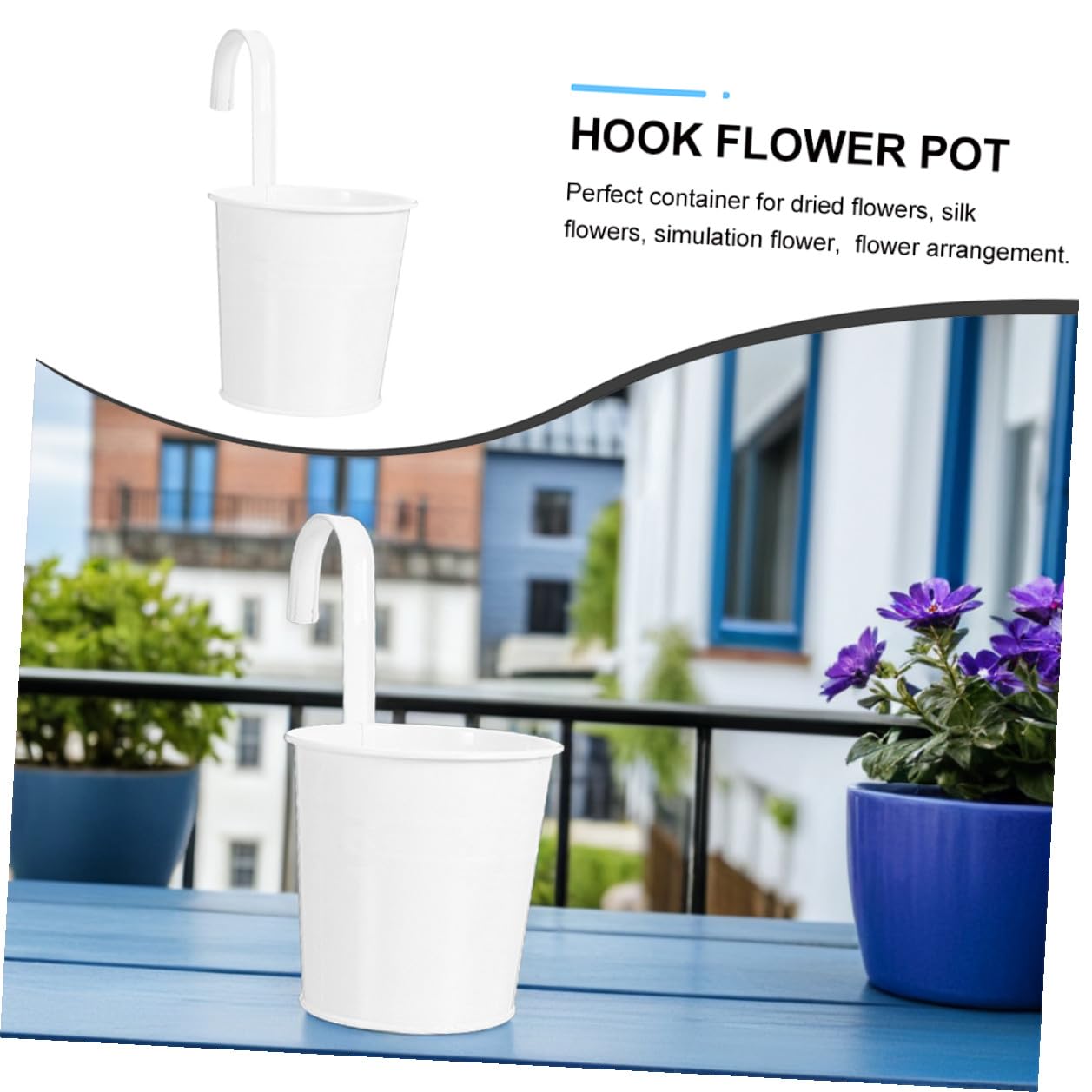 DOITOOL Seau Suspendu pour Balcon en Fer Blanc, Lot de 4 Pièces