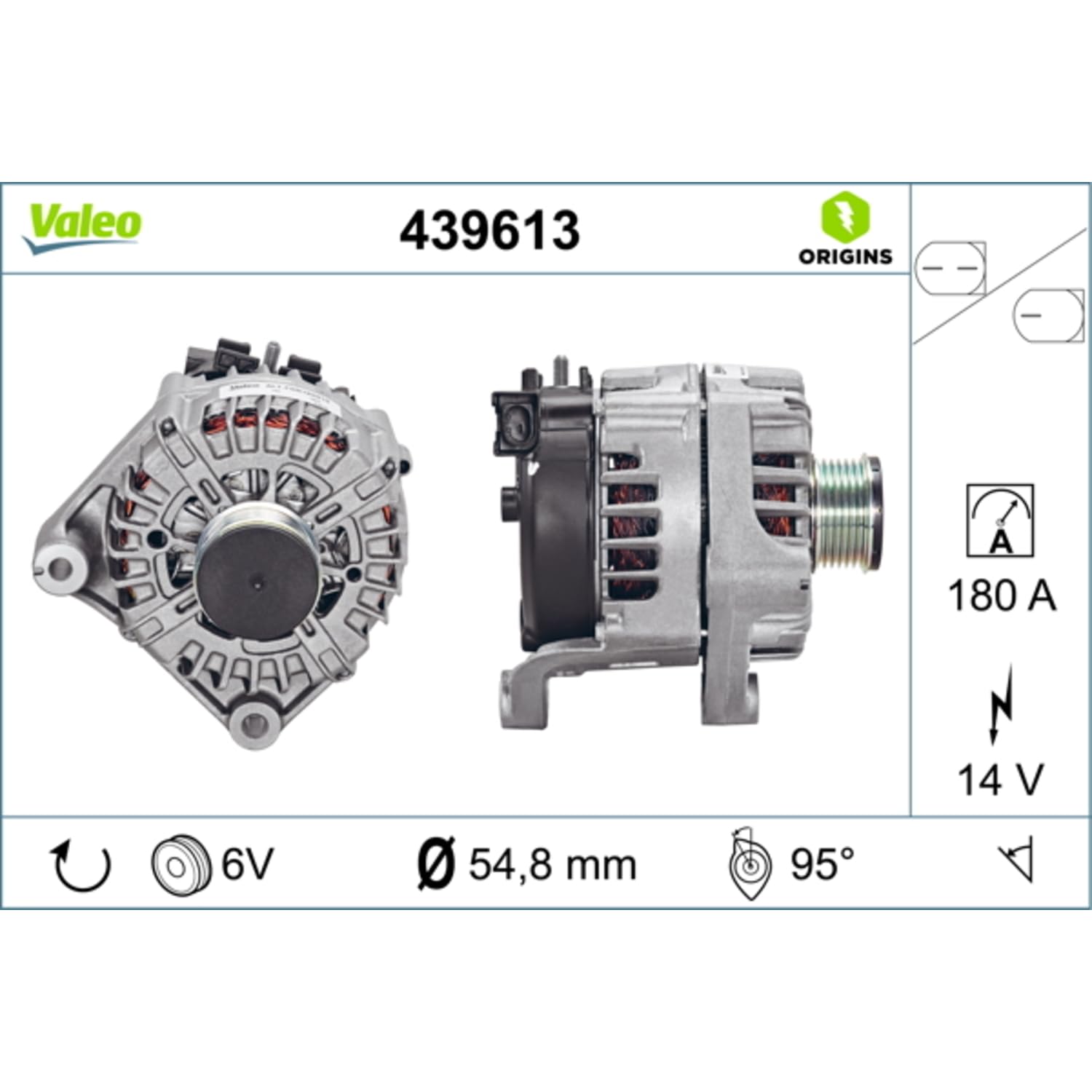 Valeo Alternatore 439613 - 180 Amp - 6 Scanalature - 14 V | Compatibile con: BMW 1, 1, 1 Cabriolet, 1 Coupe, 3, 3 Cabriolet, 3 Coupe, 3 Touring, 5, X1