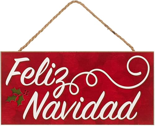 Losea Feliz Navidad - Letrero colgante de madera para puerta delantera, 5 x 10 pulgadas, decoración rústica para porche