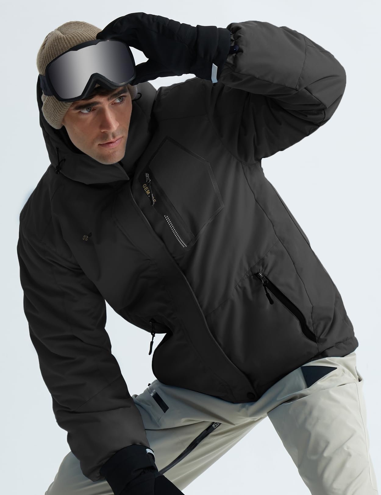 GEMYSE Chaqueta de Esquí Impermeable de Montaña para Hombre Abrigo de Invierno Antiviento con Capucha