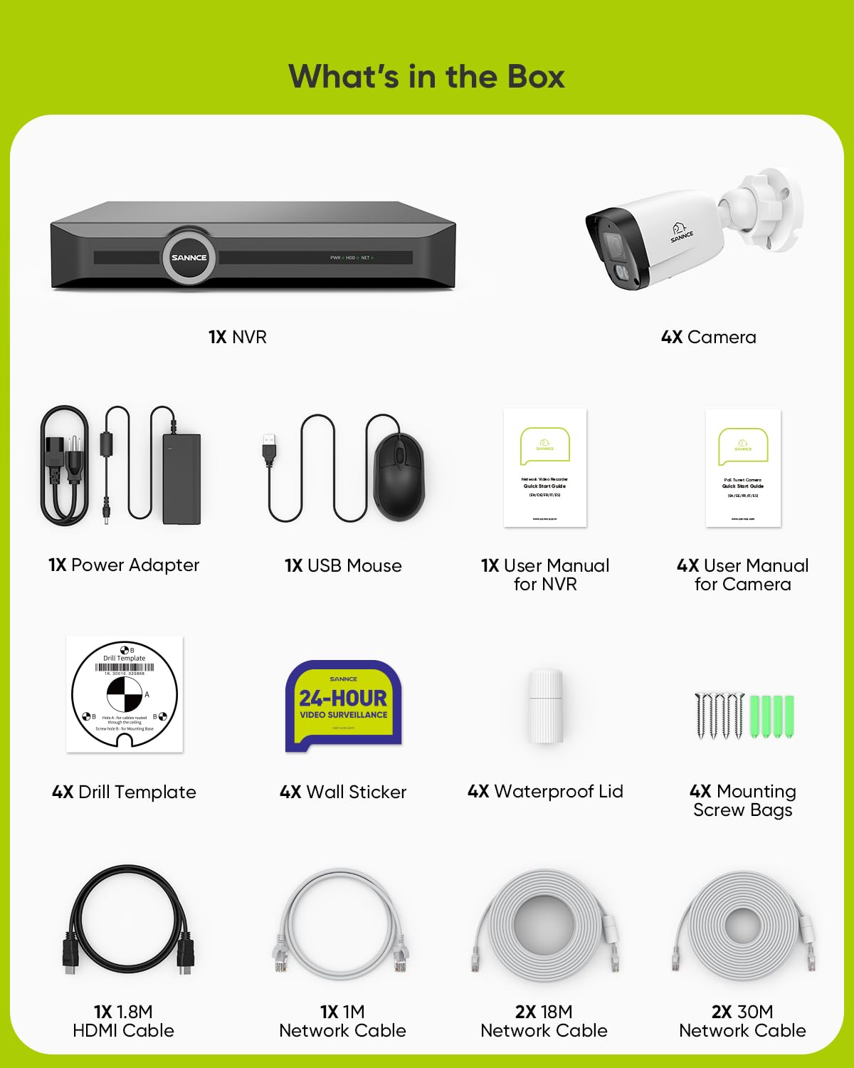 SANNCE 2K Kit Telecamere Videosorveglianza Esterno PoE, 6MP NVR 8 Canali senza HDD, 4 Telecamere IP PoE 3MP con Visione Notturna Infrarossa 30m e Rilevamento Movimento, Registrazione 24/7