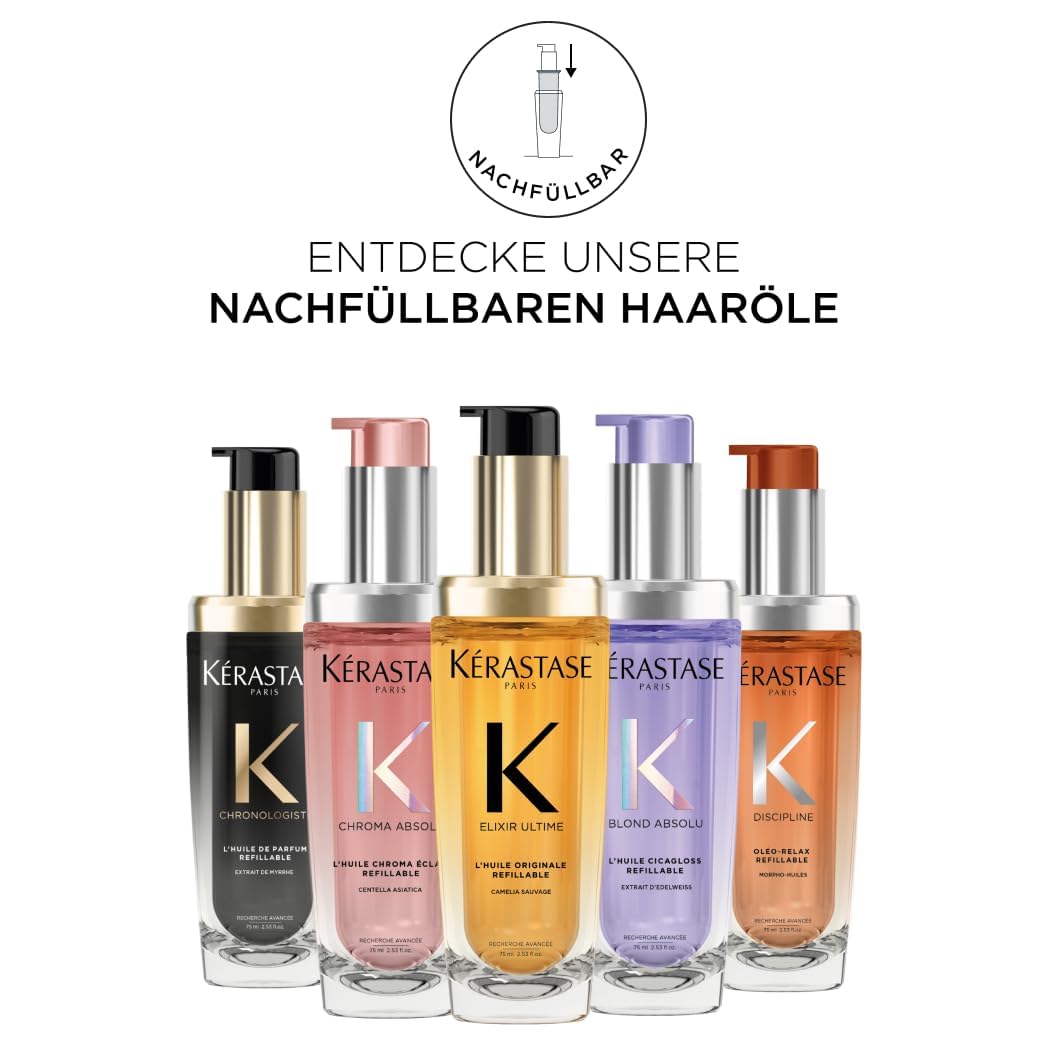 Kérastase Chronologiste L’Huile de Parfum, Antistatisches Duft-Öl für alle Haartypen, Nährende und stärkende Haarpflege mit Hitzeschutz und intensivem Duft, Nachfüllbarer Flakon, 75 ml