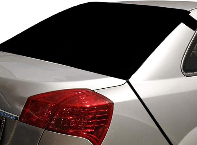 Pare-brise arrière de voiture Snow Couverture, 99.21×35.43 Inch Protecteur de pare-brise arrière anti-gel, Housse anti-vent Oxford, Accessoires de voiture d'hiver pour voitures, camions, VUS, camions