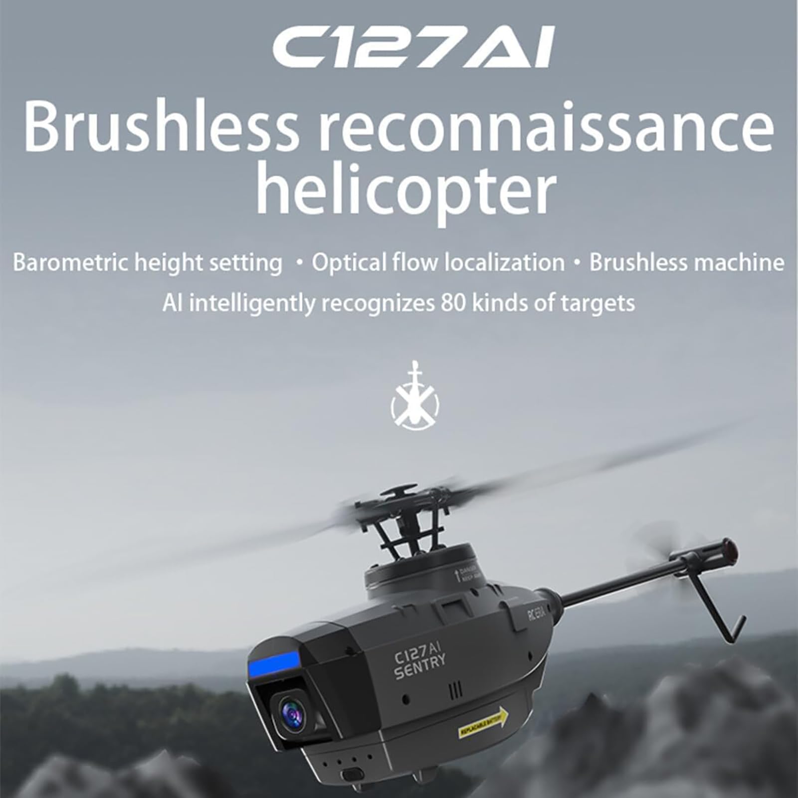 Helikopter RC C127AI z kamerą 1080P, model bezszczotkowego drona zwiadowczego 2.4G 4CH z jednym silnikiem, model samolotu z 6-osiowym żyroskopem, wersja RTF,Black