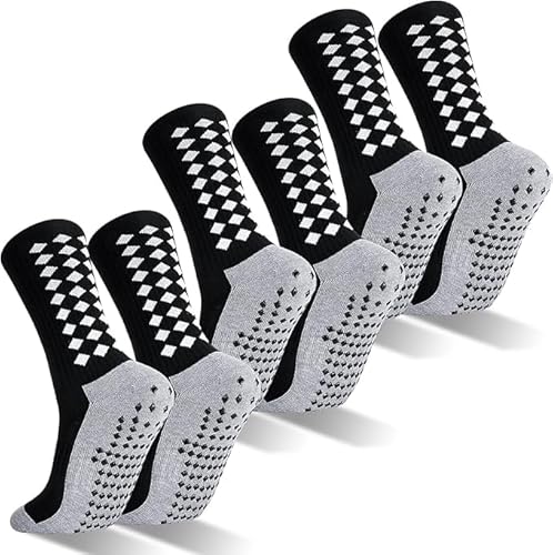 3 Pairs Football Grip Socks for Men, Anti-slip Sports Socks Breathable Soccer Socks Football Sock with Rubber Pads Grip Socks Anti-slip Sports Socks for Football Basketball Yoga Running Hiking