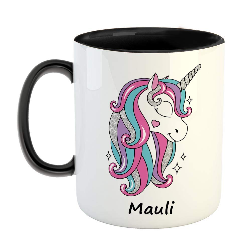 Furnishfantasy Unicorn Ceramic Coffee Mug - Best Happy Birthday Gift for Daughter, Sister, Gift for Kids, Return Gift - Color - Black, Name - Mauli