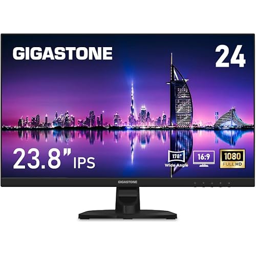 Gigastone 24 inch IPS LED Back Light Monitor 75Hz FHD 1920 x 1080, 1080P 178° Wide View Frameless Computer Monitor 5ms, Built-in Speakers, Eye Care Technology, Ergonomic Tilt VESA Mount, HDMI VGA