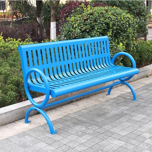 Banco de jardín con marco de acero, capacidad de carga de 317,5 kg, muebles de exterior para porche, patio trasero, piscina, parque, duradero y de dos plazas para decoración exterior