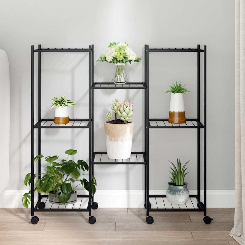 Porta Pianta Interna Fioriera con Ruote 83x25x83,5 cm Nero Ferro, Supporto per Vaso Mensola di Fiori per Soggiorno, Ufficio, Balcone, Giardino L34H31281