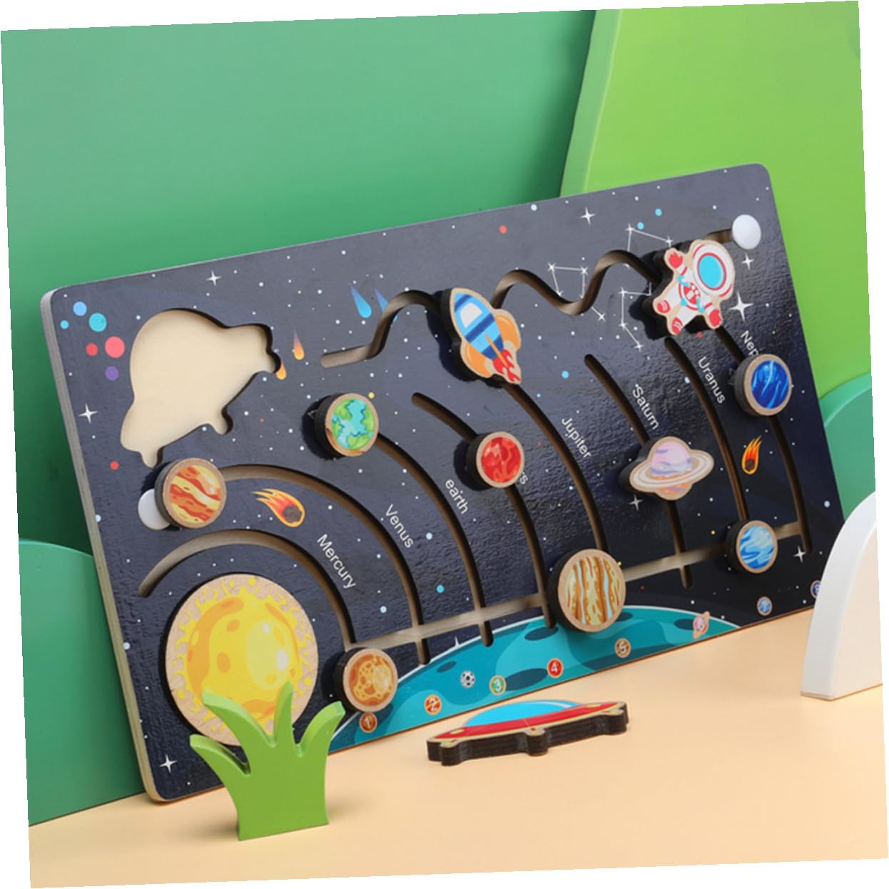 Toyvian Puzzle Educativo in Legno del Cosmo per Bambini Pianeti, Migliora Abilità Motorie e Conoscenza Forme, per Attività di Apprendimento Prescolari