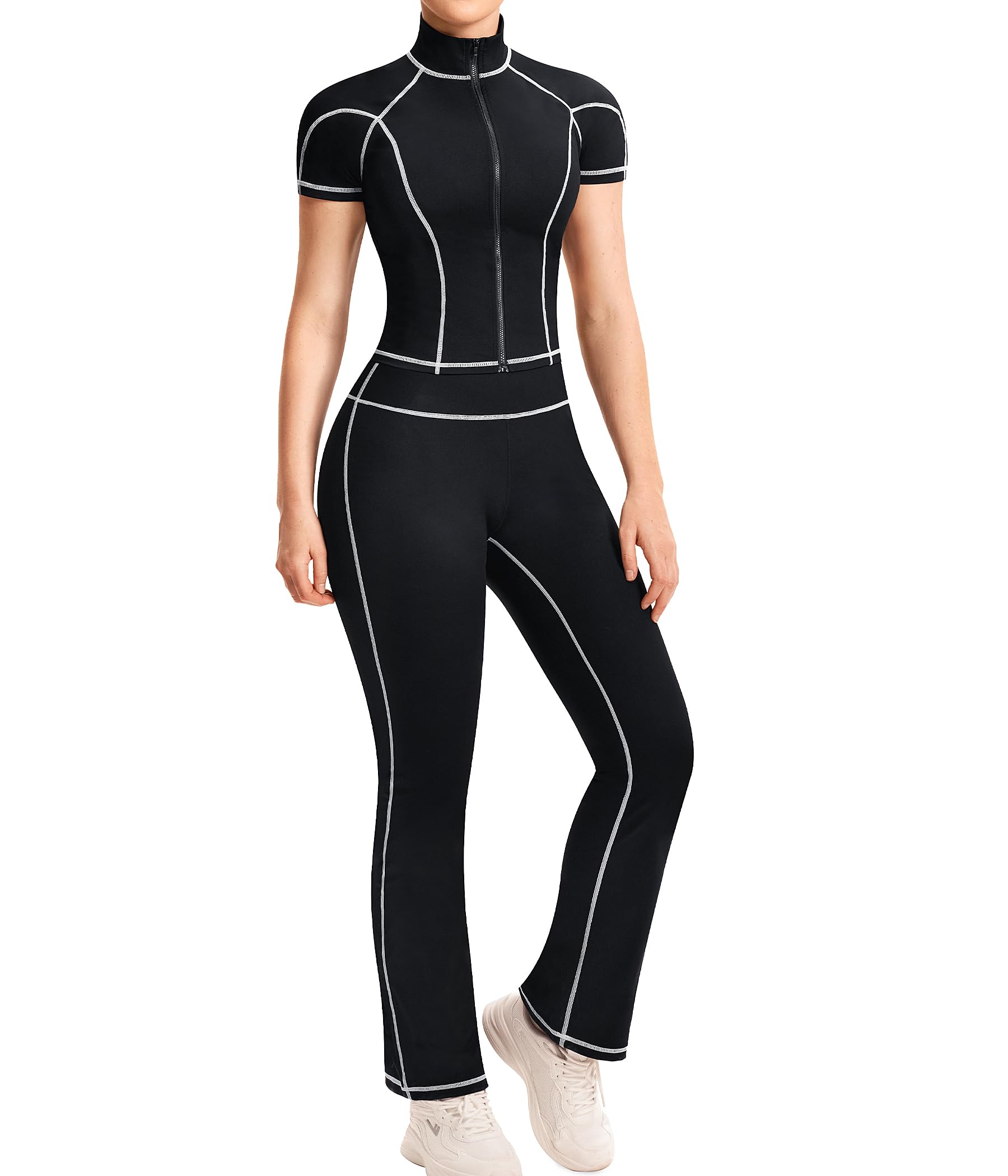 Gotoly Conjunto completo de dos piezas para gimnasio, correr, ejercicio, entrenamiento, yoga, conjunto de ropa deportiva para mujer