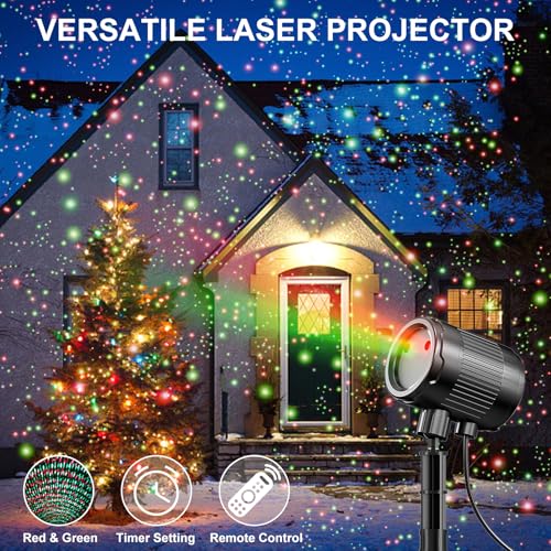 Image of Christmas Laser Projector Light Outdoor: Green Red 2 Color Firefly Laser Lights, IP65 Waterproof Star Projector Lights Show Decor for Garden Yard Holiday Party, Christmas Halloween New Year Gift