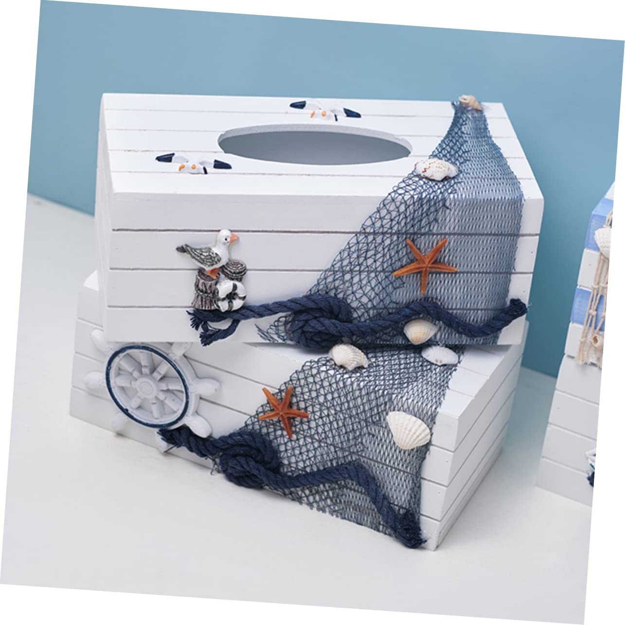 PRETYZOOM Caja De 2 Uds Caja De Pañuelos De Viento del Océano Dispensador De Servilletas Servilletas De Papel Servilletero Náutico Decorativo Dispensador De Toallas De Papel