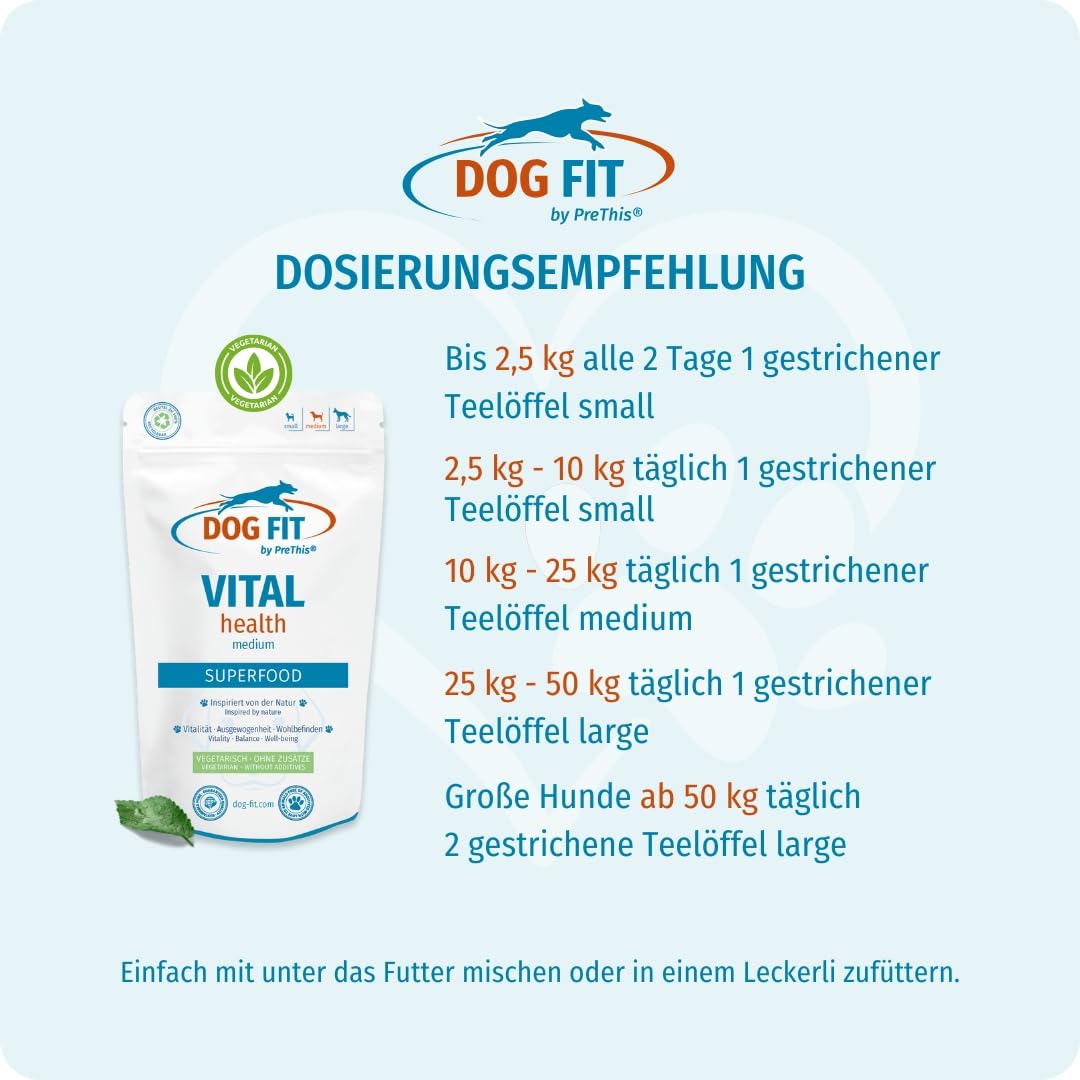 DOG FIT by PreThis® VITAL Health für Hunde - Natürliche Superfoods für Vitalität I Mit den Vitalpilzen Reishi, Shiitake & Cordyceps I Kurkuma, Ginseng & Vitamin D3 I Größe M (10–25 kg)