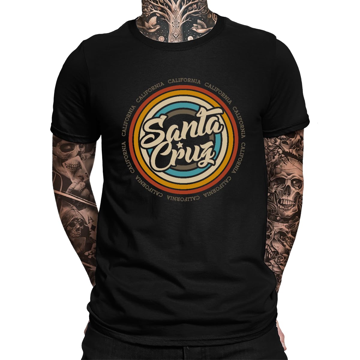 Unibly Men's Black Vintage Surfing Santa Cruz Surfer Retro 70S 80S California Los Angeles T-Shirt, Xl