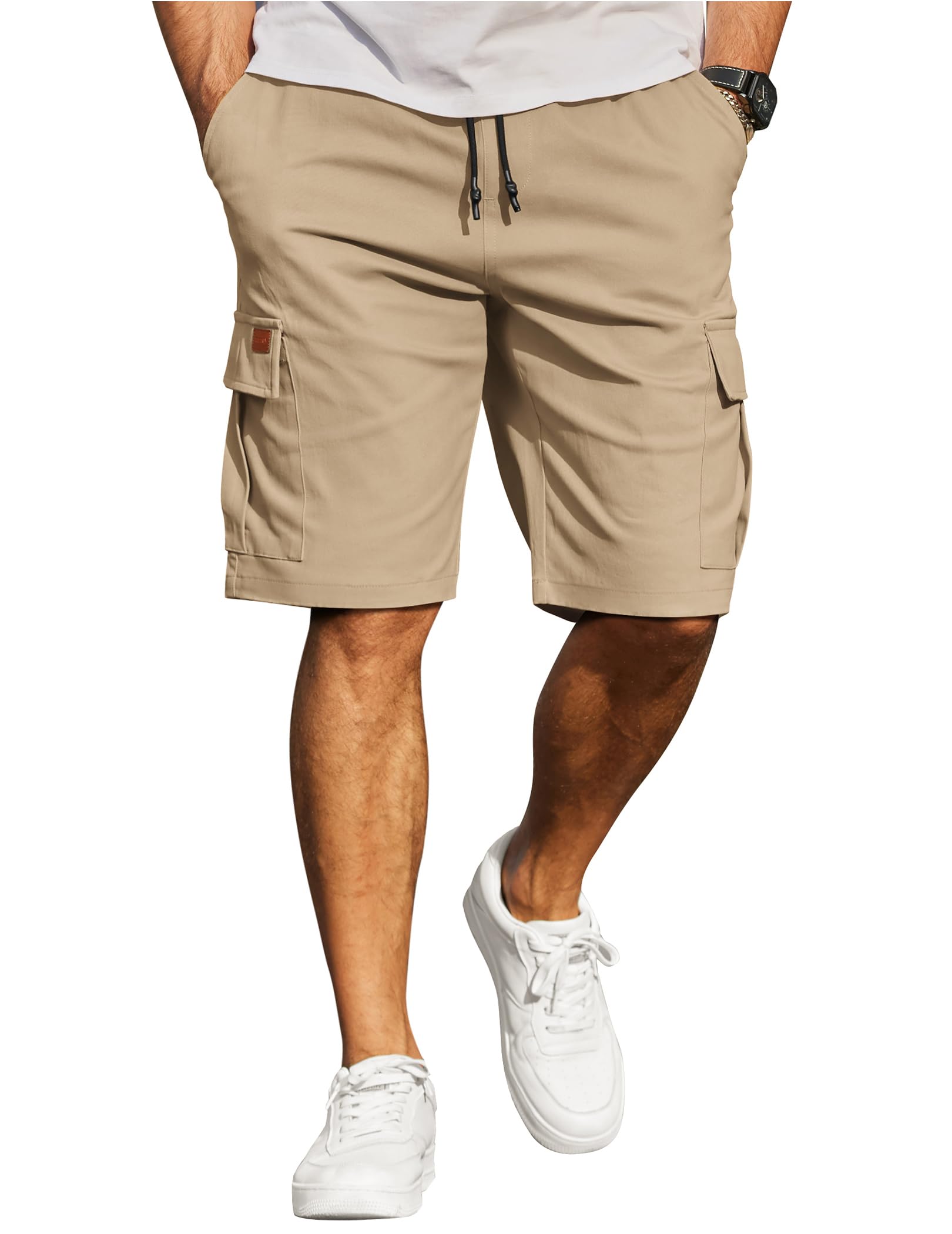 COOFANDY Mens Casual Cargo Shorts 10 Drawstring Elastic Waist Shorts Summer Cotton Chino Work Shorts with 6 Pockets