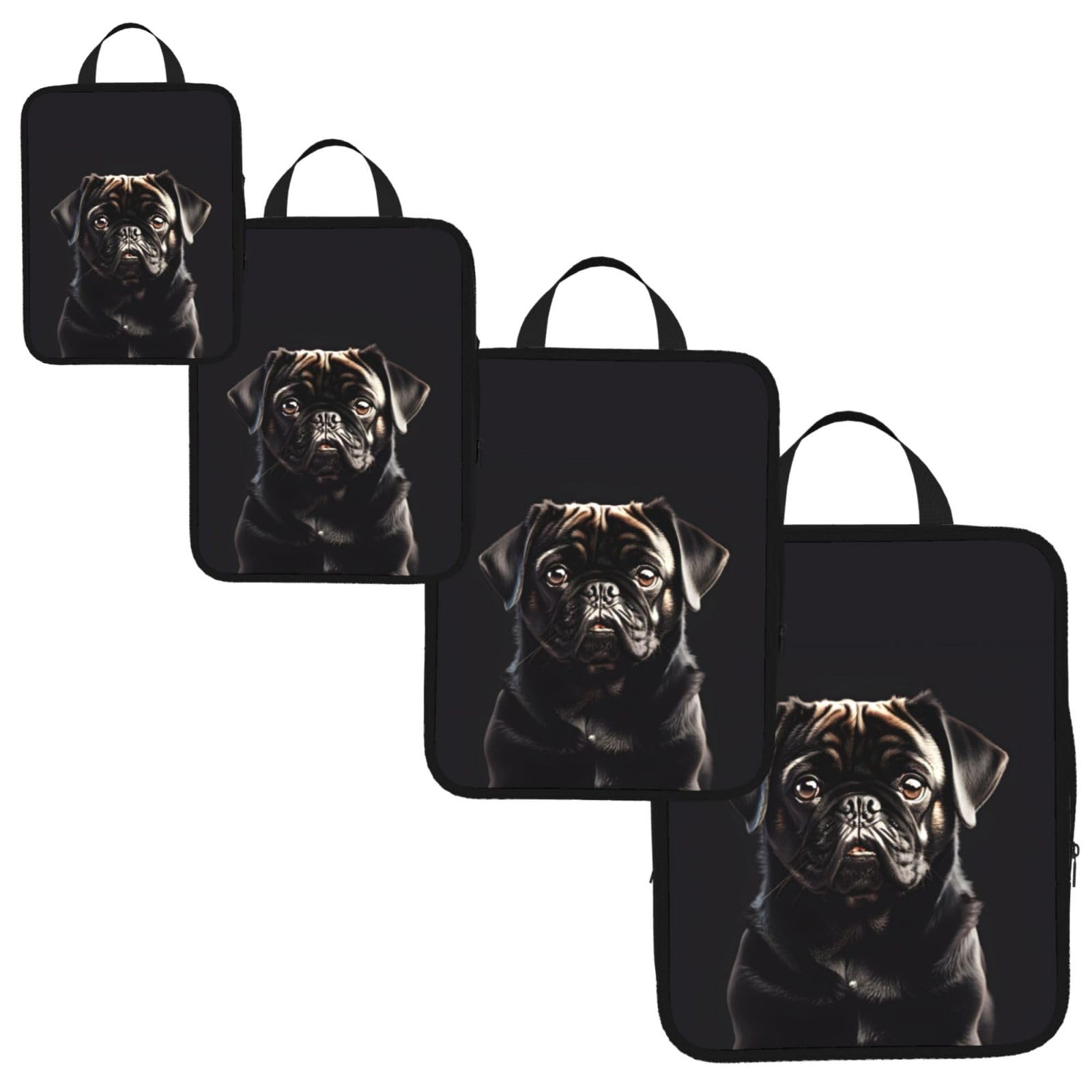 Cute Black Pug Dog Print 4 Set Compression Packing Cubes for Suitcases,Expandable Storage Bag Organizers
