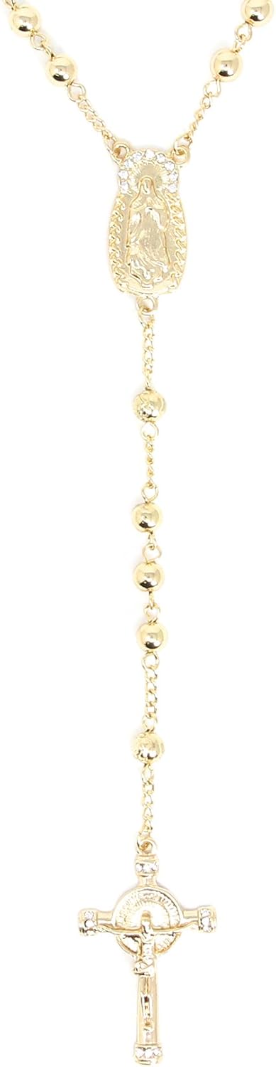 SM Stainless Steel Gold Silver Rosary 3mm-8mm CCB Beads Cross Y Necklace 20”-30” Chain for Women Men (6mm 20" (1) - Gold) - Image 4