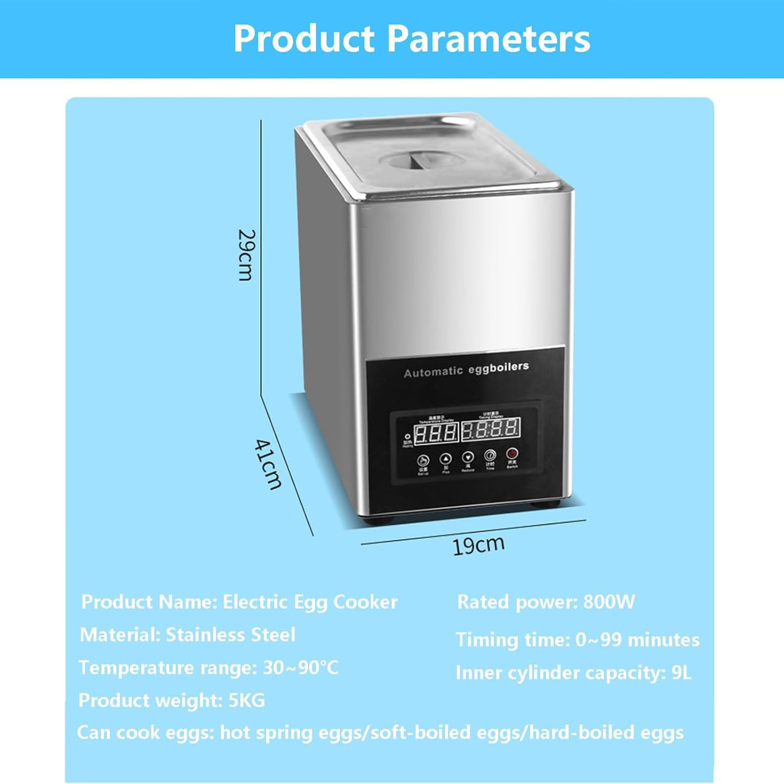 Hervidor De Huevos Eléctrico con Pantalla LCD, Capacidad para 50 Huevos (9L), Ajuste De Tiempo Y Temperatura, Ahorro De Espacio, para Restaurantes Y Cafeterías