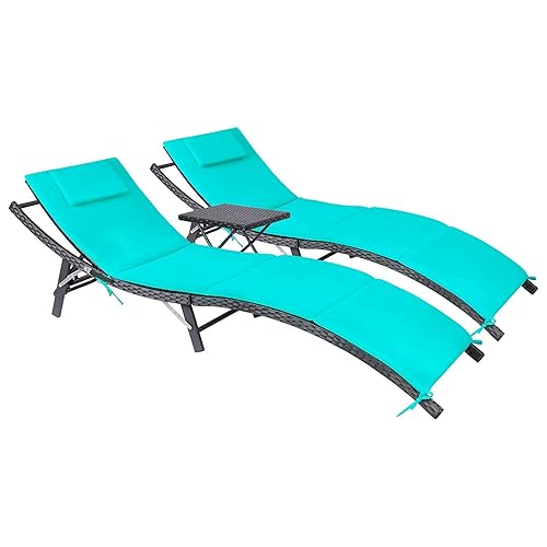 Devoko Patio Chaise Lounge Sets Outdoor Rattan Adjustable Back 3