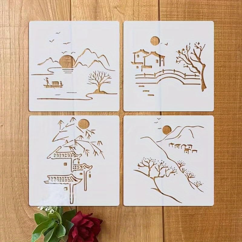 DEVASYA CRAFTS Zen Landscape Wall Art Set of 4 | MDF Wooden Laser Cut Nature Wall Panels | Japanese Minimalist Mountain, Bridge & Temple Wall Décor for Living Room, Bedroom, Office | White-image-30