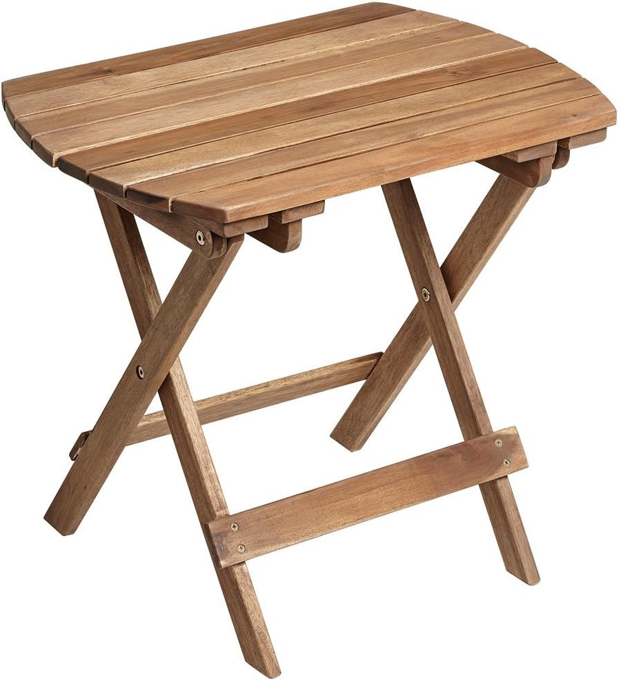 Teal Island Designs Monterey Modern Acacia Wood Outdoor Folding Accent Side End Table 20" x 14" Natural Slatted Tabletop Legs for Cottage Core Patio House Home Balcony Backyard Spaces Deck Shed Yard