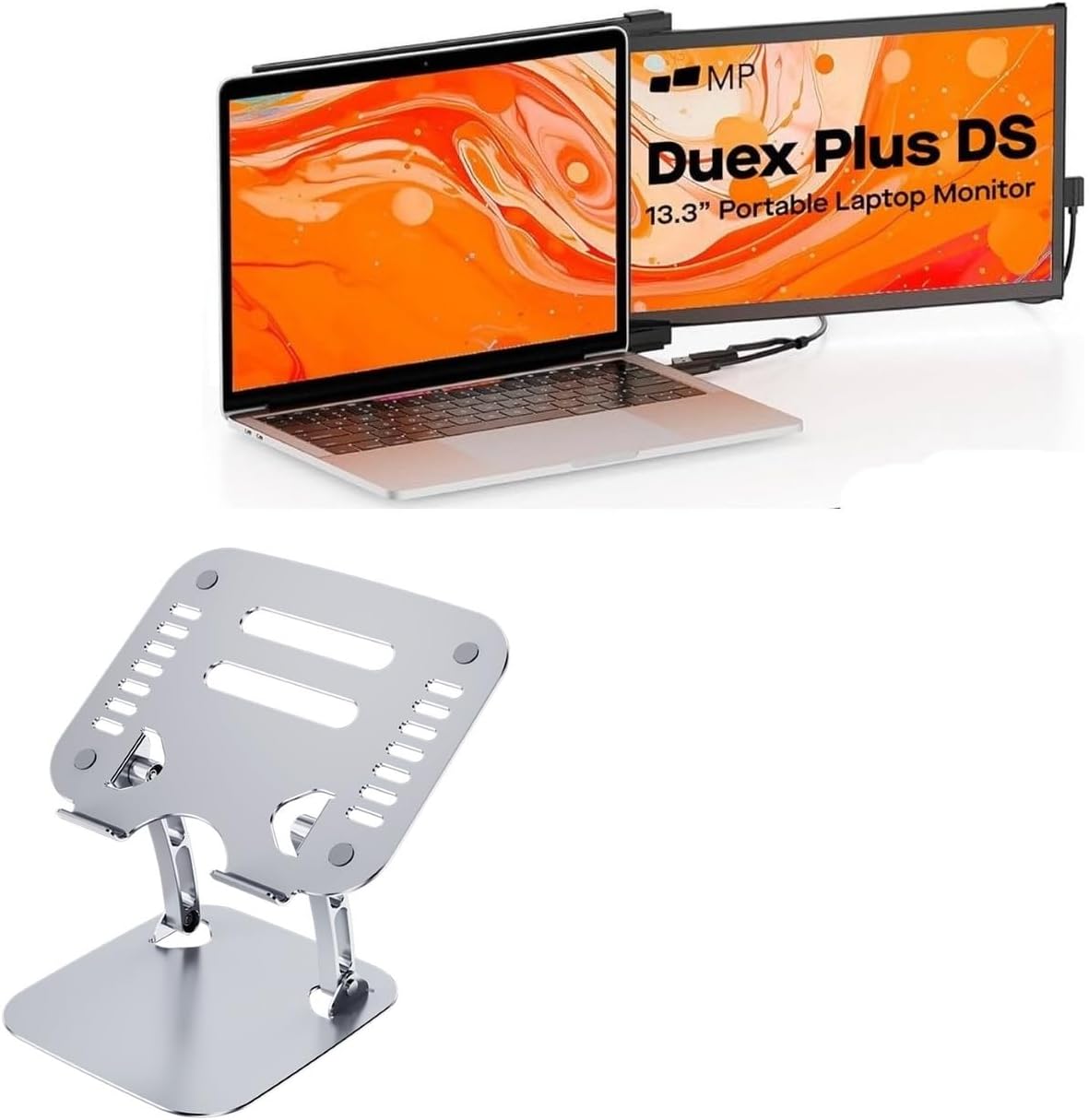 BoxWave Stand and Mount Compatible with Mobile Pixels Duex Plus DS (13.3 in) - Executive VersaView Stand, Ergonomic Adjustable Viewing Angle Metallic Riser - Metallic Silver