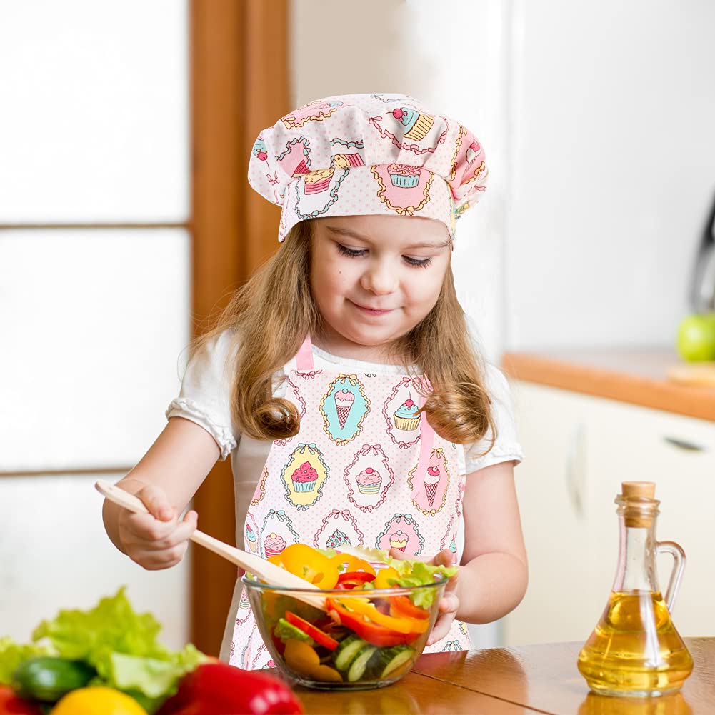 Juego de delantal y sombrero de chef para niños, delantales de algodón para niños con bolsillo, para niñas y niños