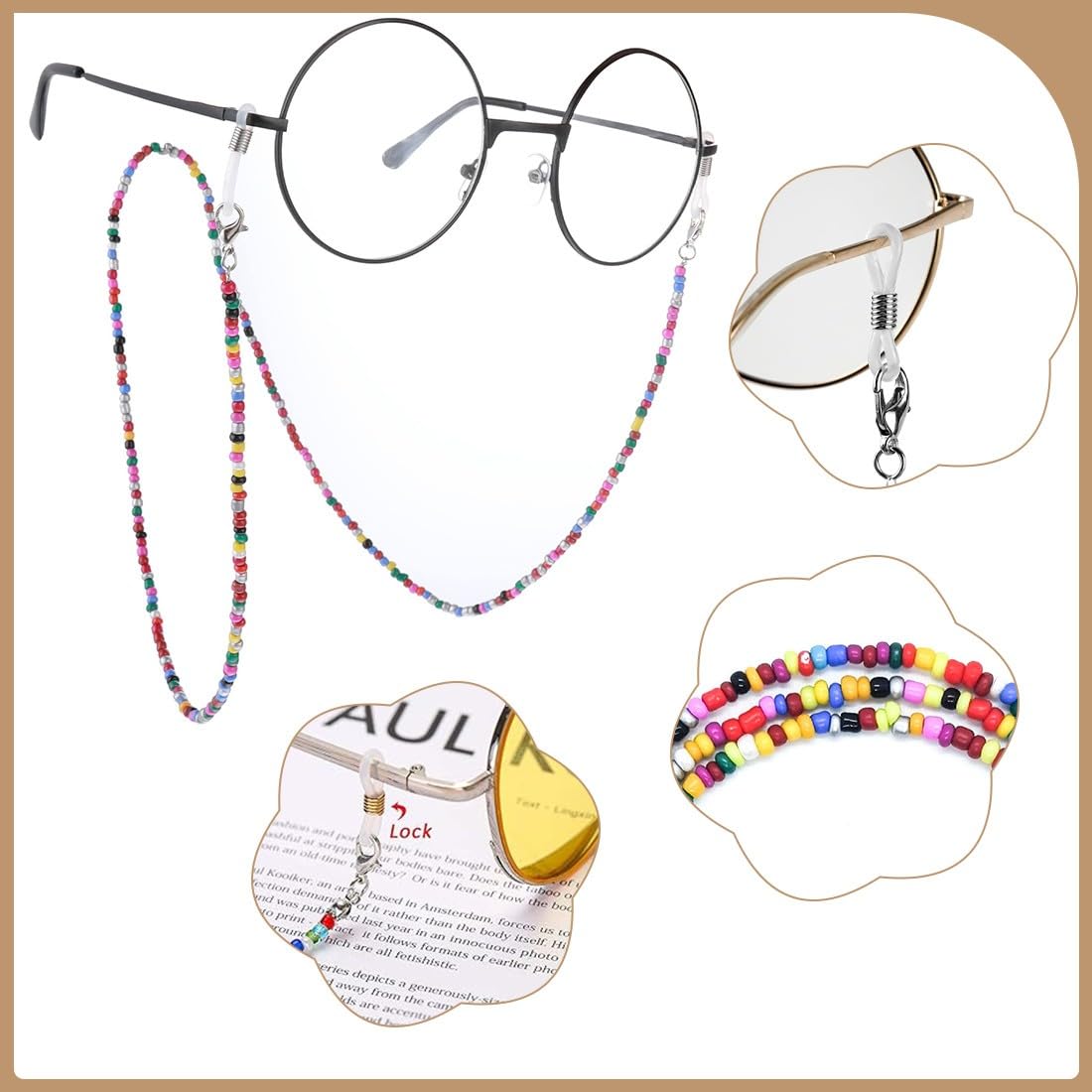 WXNPA Catene per Occhiali da Vista con Perline Catenina Occhiali Catena per Occhiali da Sole con Anelli in Silicone Antiscivolo per Donna Uomo (4 Pezzi)