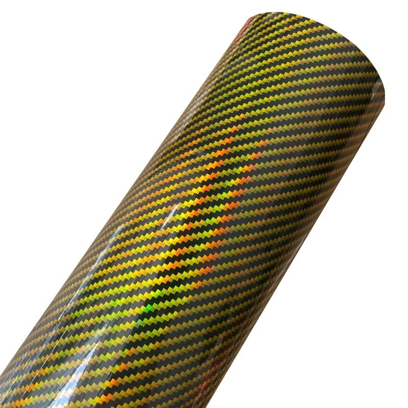 Pellicola Wrapping Auto Rotolo di vinile in fibra carbonio olografico lucido nero argento oro con rilascio d'aria adesivo decalcomania autoadesiva(Gold,40cm x 152cm)