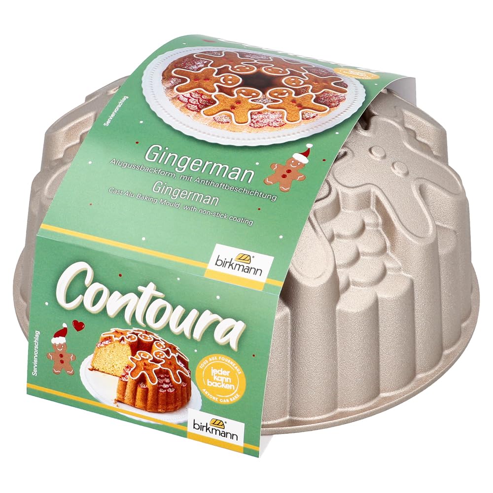 Aluguss-Kuchenform Gingerman - Birkmann - champagner, Ø 22 cm, 22,0 x 22,0 x 9,8 cm, Aluguss, Motivbackform Weihnachten, weihnachtliche Backform mit Antihaftbeschichtung, 200°C | x 9,8 cm, Aluguss, Motivbackform Weihnachten, weihnachtliche Backform mit An