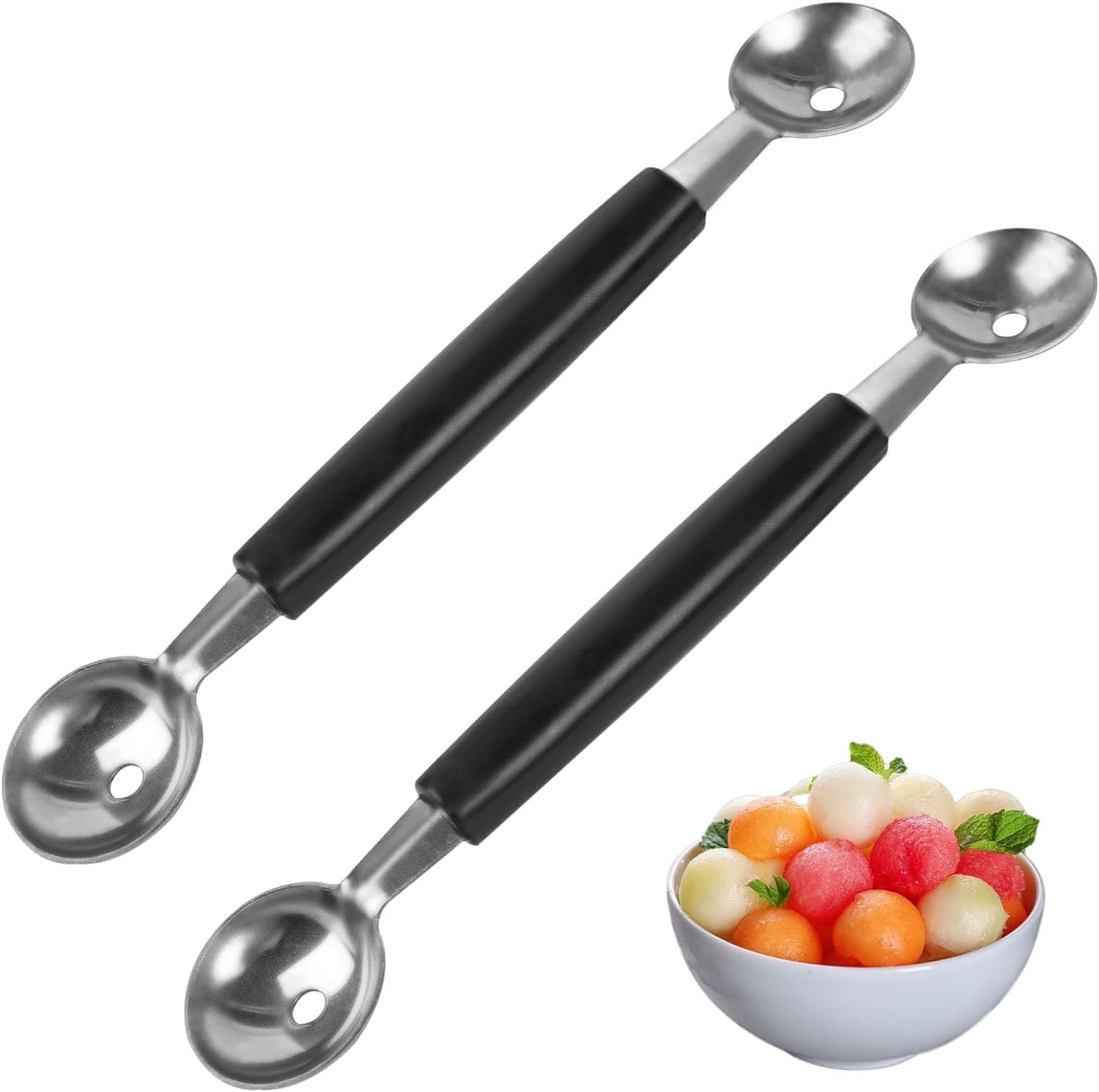 Imaashi Stainless Steel Double-Sided Melon Baller and Ice Cream Scoop Fruit Scoop for Watermelon, Cantaloupe, and More - (Pack of 2)