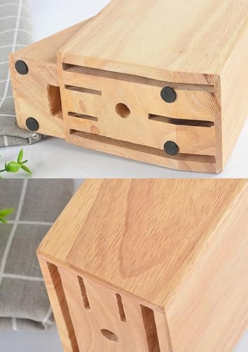Miniatura 7 de Ousyaah Estante de madera para cuchillos, soporte universal para bloque de cuchillos con ranuras para tijeras y varilla de afilar, cuchillos