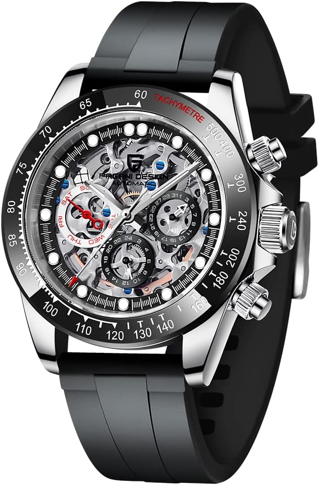 Pagani Design Men's Automatic Watches Diamond Rainbow Automatic Mechanical Waterproof Stainless Steel Chronograph Skeleton Men 40mm