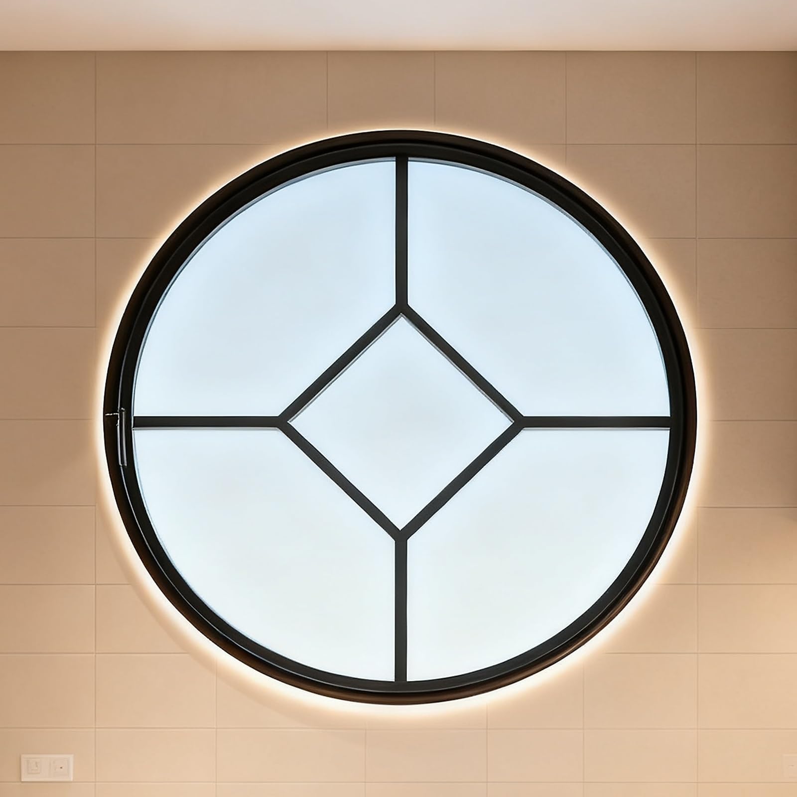 Ventana ojo de buey en aluminio pulido y vidrio templado para arquitectura residencial