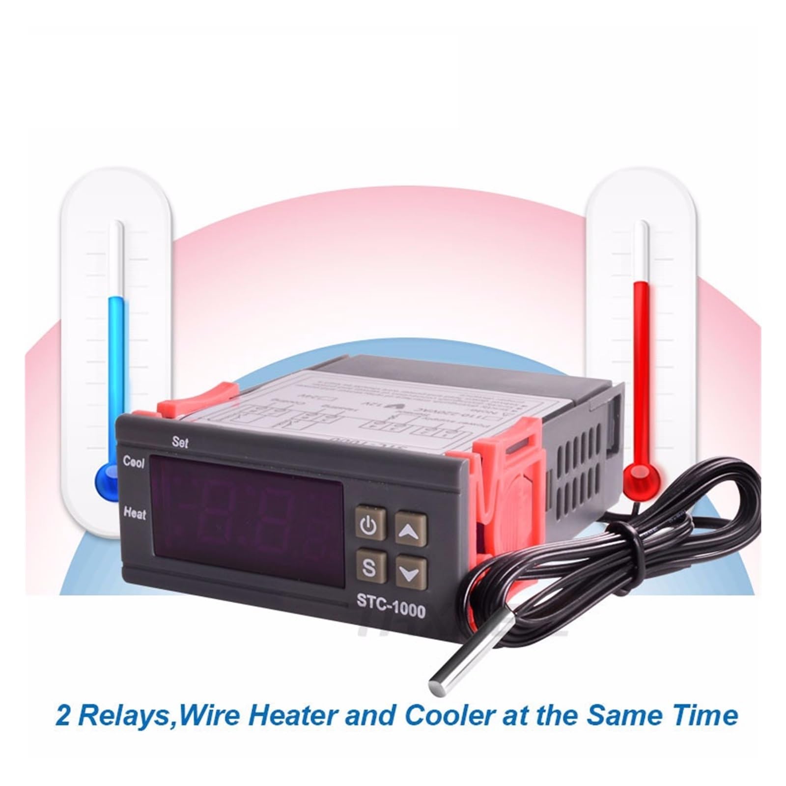 Controlador digital de temperatura STC-1000 220V 12V Controlador de termostato de dos relés para incubadora de calefacción y refrigeración termorregulador