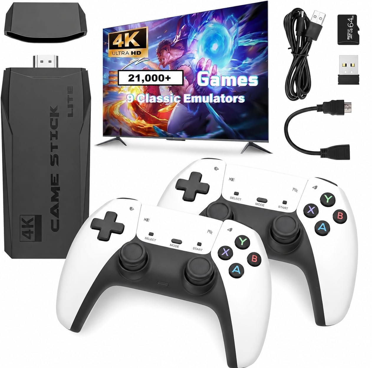 Amitasha 2026 Upgraded 4k TV Plug & Play Video Game with 2 Wireless Controllers - 21000+ Retro TV Gaming Stick Console for Kids & Adults-image-40