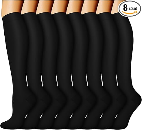 ACTINPUT 8 Pairs Compression Socks for Women & Men,Support Compression Stockings for Medical Running Athletic