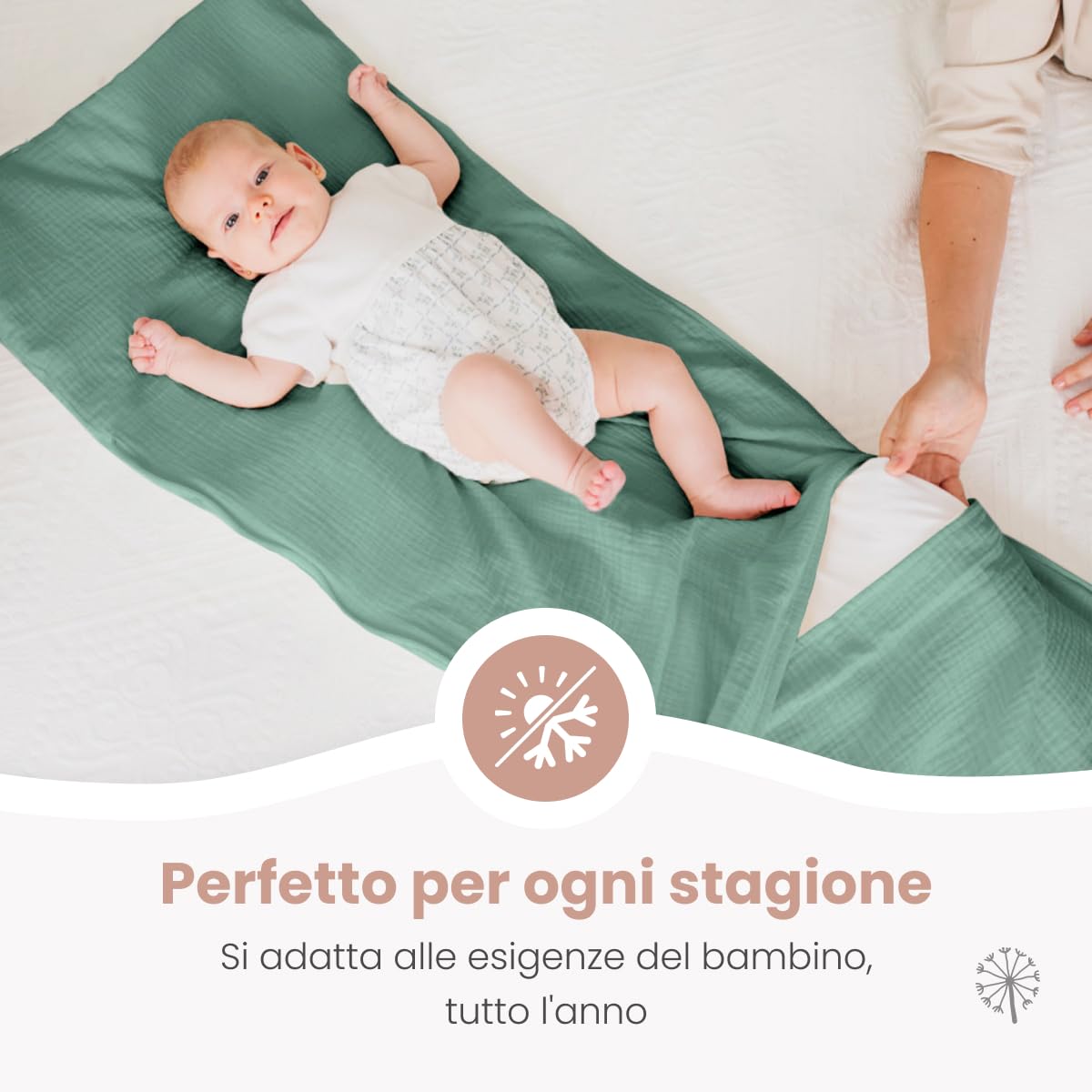 MIMUSELINA Sacco Nanna Neonato Invernale ed Estivo 4 Stagioni | Sacco Neonato Convertibile con Imbottitura Removibile | 100% Cotone | Ideale per Culla, Navicella e Ovetto | Fatto in Spagna | Mint