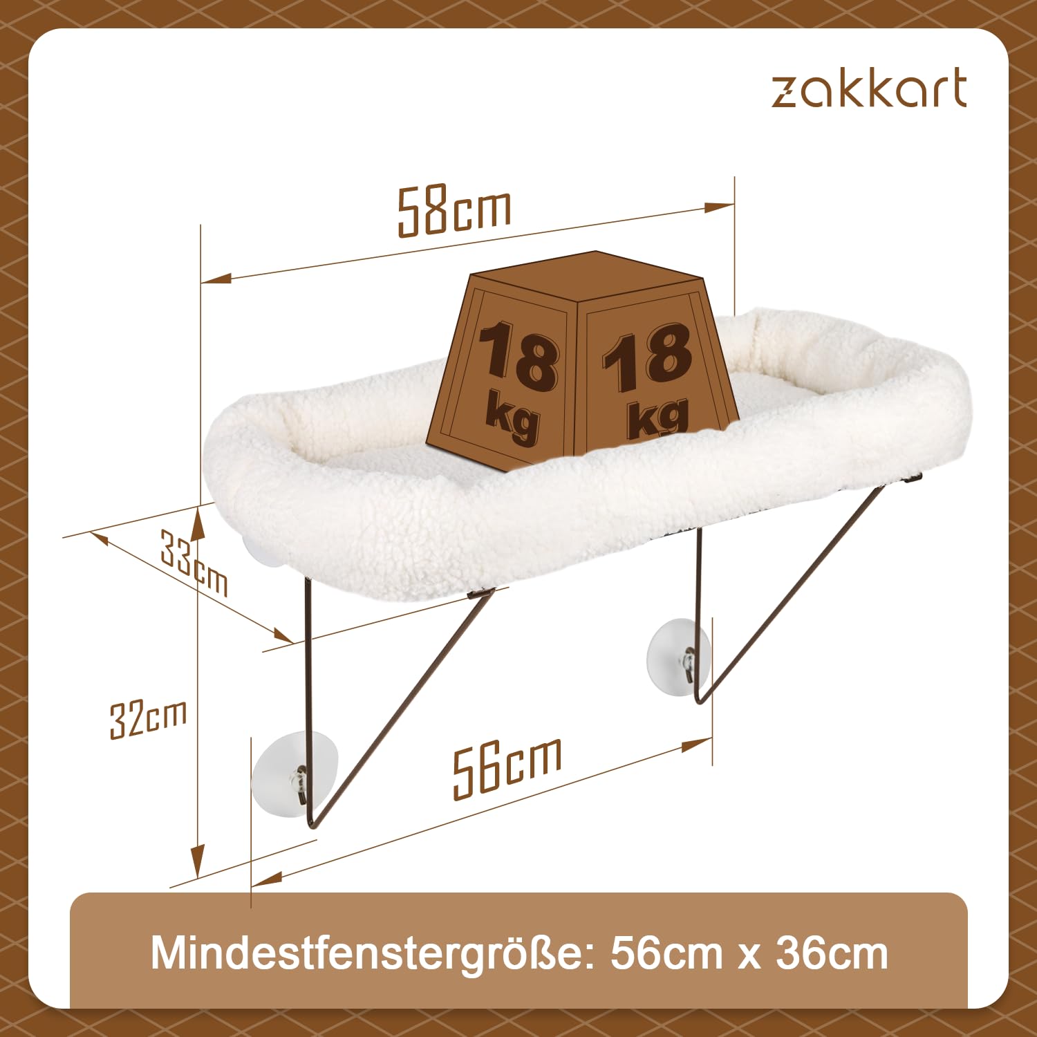 Zakkart Katzenfensterliege-Vollständig metallgestützt von unten-Mit kuschelig großem Haustierbett-Fensterhängematte für große Katzen und kätzchen-Ideal zum Sonnen, Dösen und Aussicht genießen(weiß)