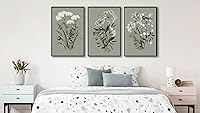 Vista 3 de Vibrant Flowers Canvas Wall Art - White Floral Framed Wall Decor Aesthetic Spring Pictures Botanical Paintings Sage Green Art Prints for Living Room