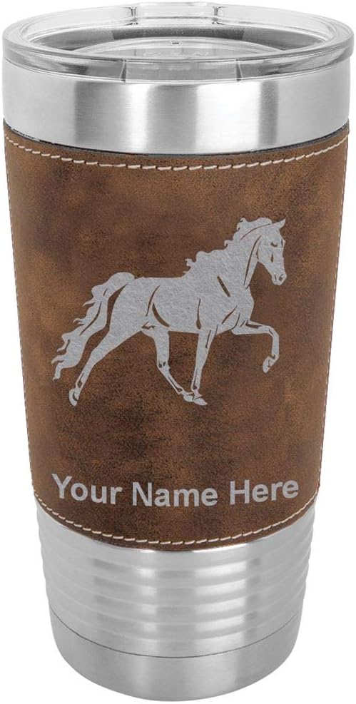 LaserGram 20oz Vacuum Insulated Tumbler Mug, Horse, Personalized Engraving Included (Faux Leather, Rustic)