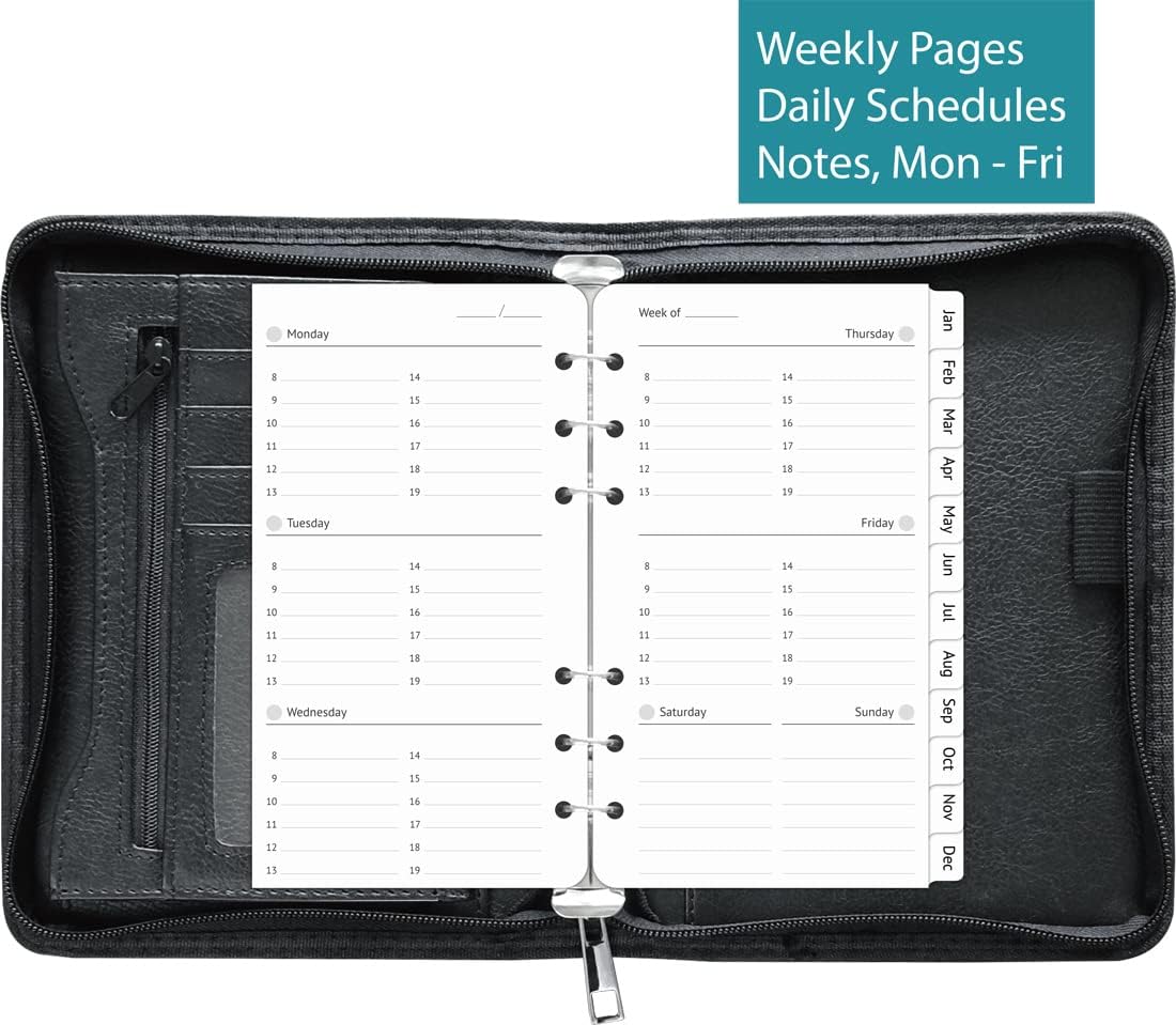 Fan&Ran Zipper Planner Organizer, Simulated Leather Undated Starter Set, A6/Personal Size, Black