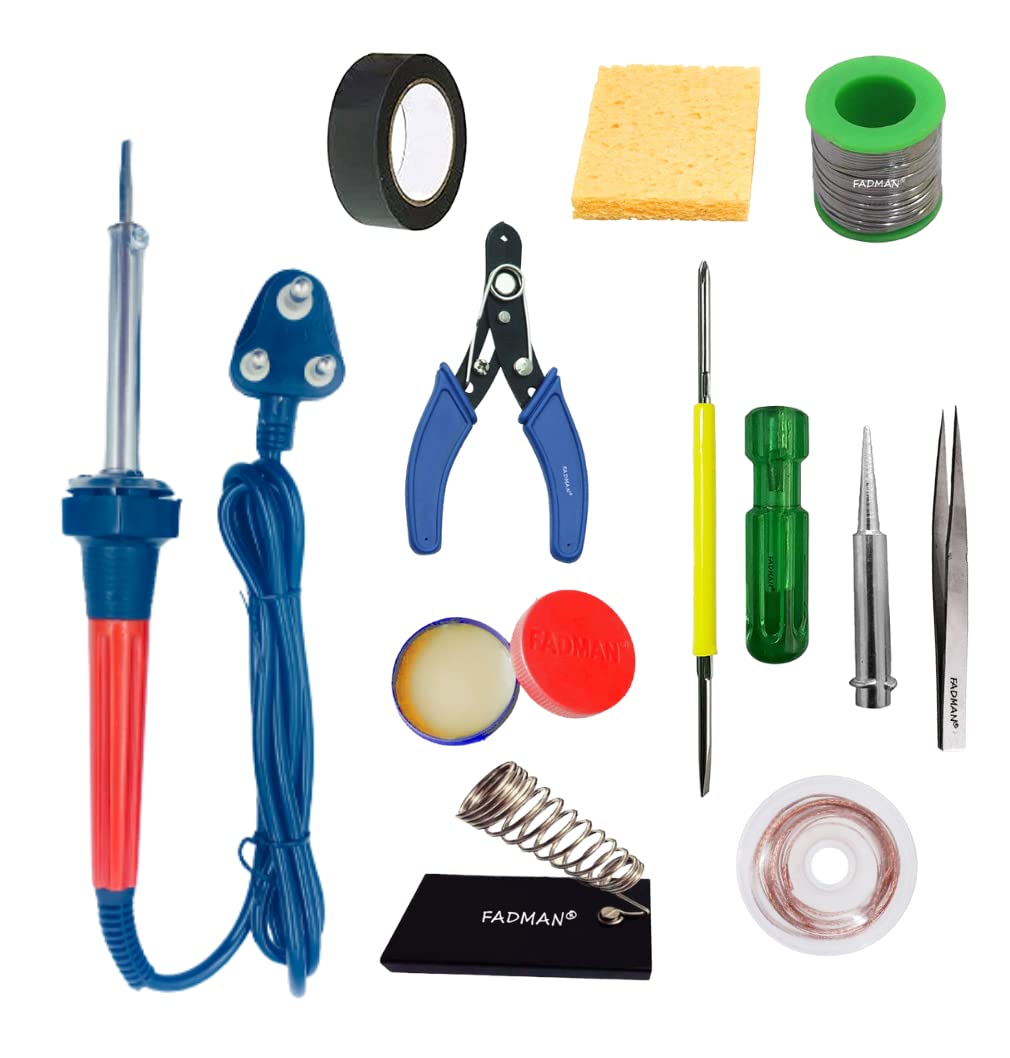 FADMAN SOLDERING IRON 60 W | BEST BUNDLE KIT | SOLDER WIRE | FLUX | STAND | WICK | SCREWDRIVER | BIT | TWEEZER | CUTTER | SPONGE | TAPE | SOLDERING IRON KIT