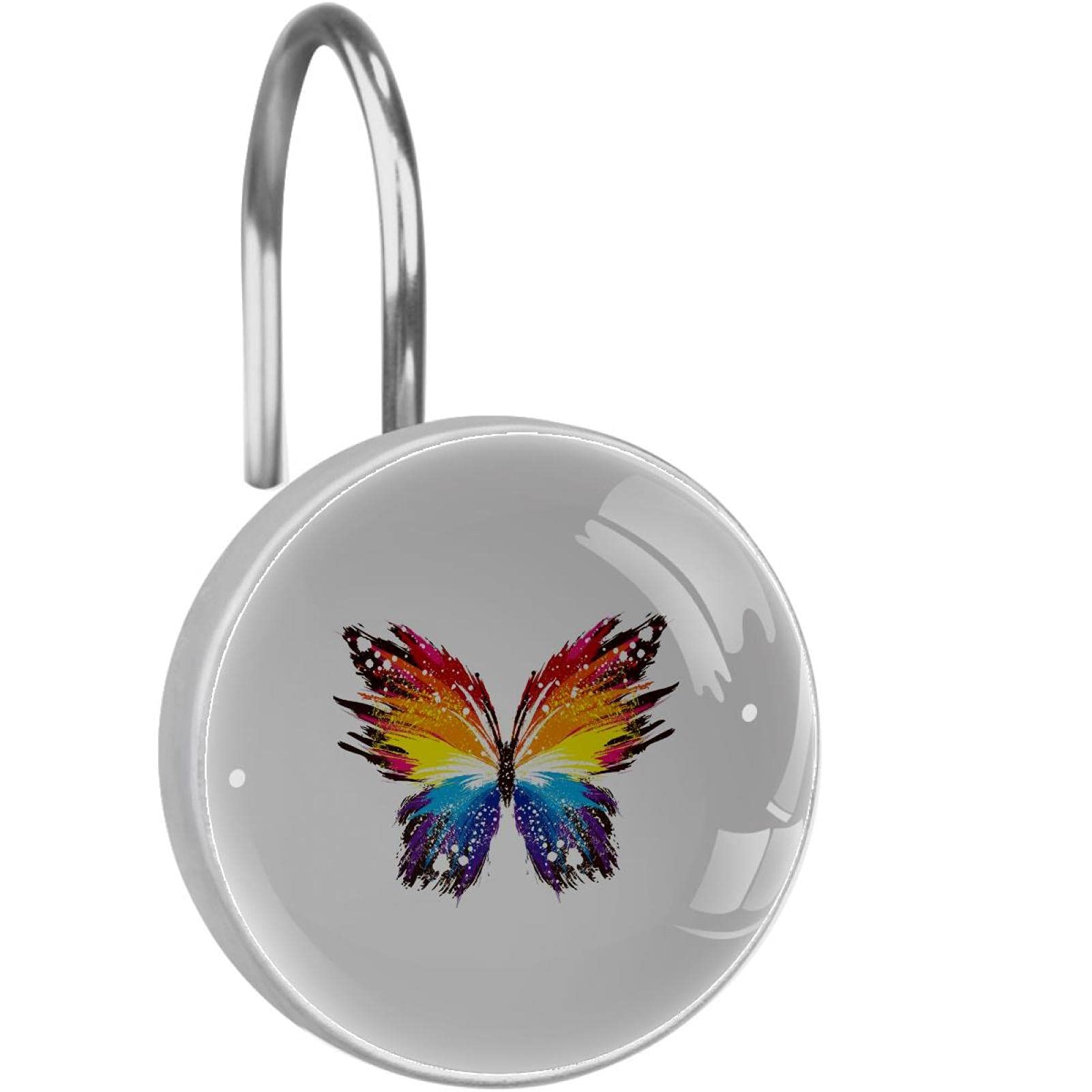 12 Ganci Per Tenda Doccia Con Farfalla E Fiori, In Vetro Cristallo E Acciaio Inox, Antiruggine, Scorrevoli, Per Bagno, Diametro Gancio 2,8 Cm