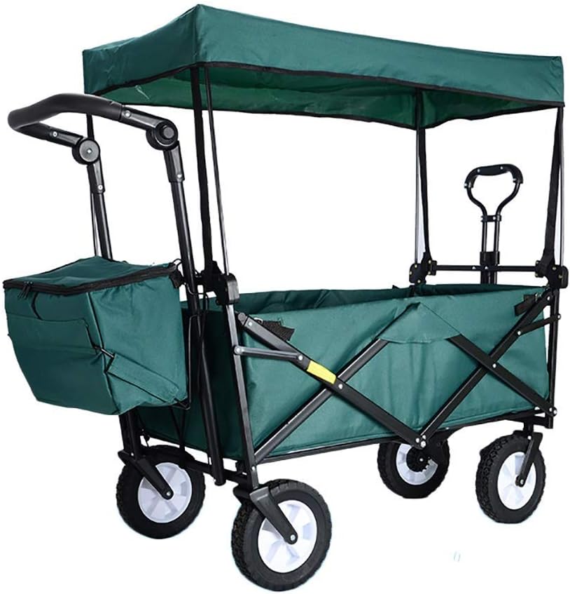 Folding Garden Trolley Cart with Canopy Heavy Duty Wagon Children's Luggage Cart Portable Shopping Cart for Outdoor Camping Push-Pull Cart, Load: 80kg