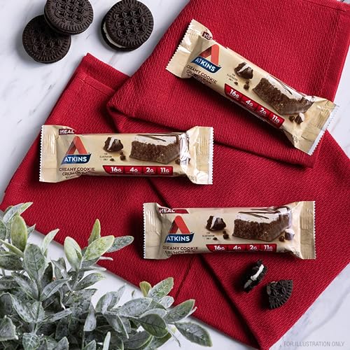 Image of Atkins Creamy Cookie Crunch Meal Bars, 16g Protein, 11g Fiber, 2g Sugar, 4g Net Carbs, Low Carb, 12 Count