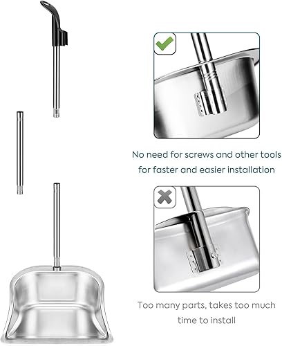 Miniatura 12 de Yangbaga Juego de recogedor y escoba de mango largo para el hogar, recogedores y escobas de metal resistente, diseño de pie vertical, escoba